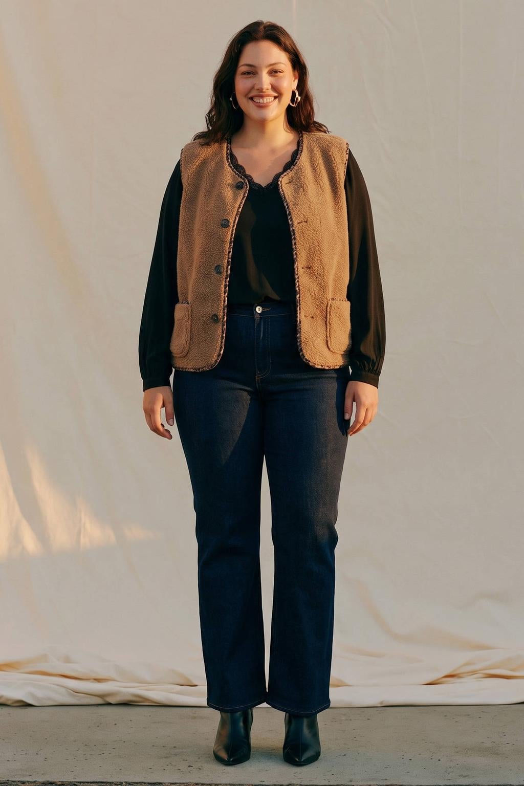 VERO MODA CURVE Plus Size teddy gilet - bruin