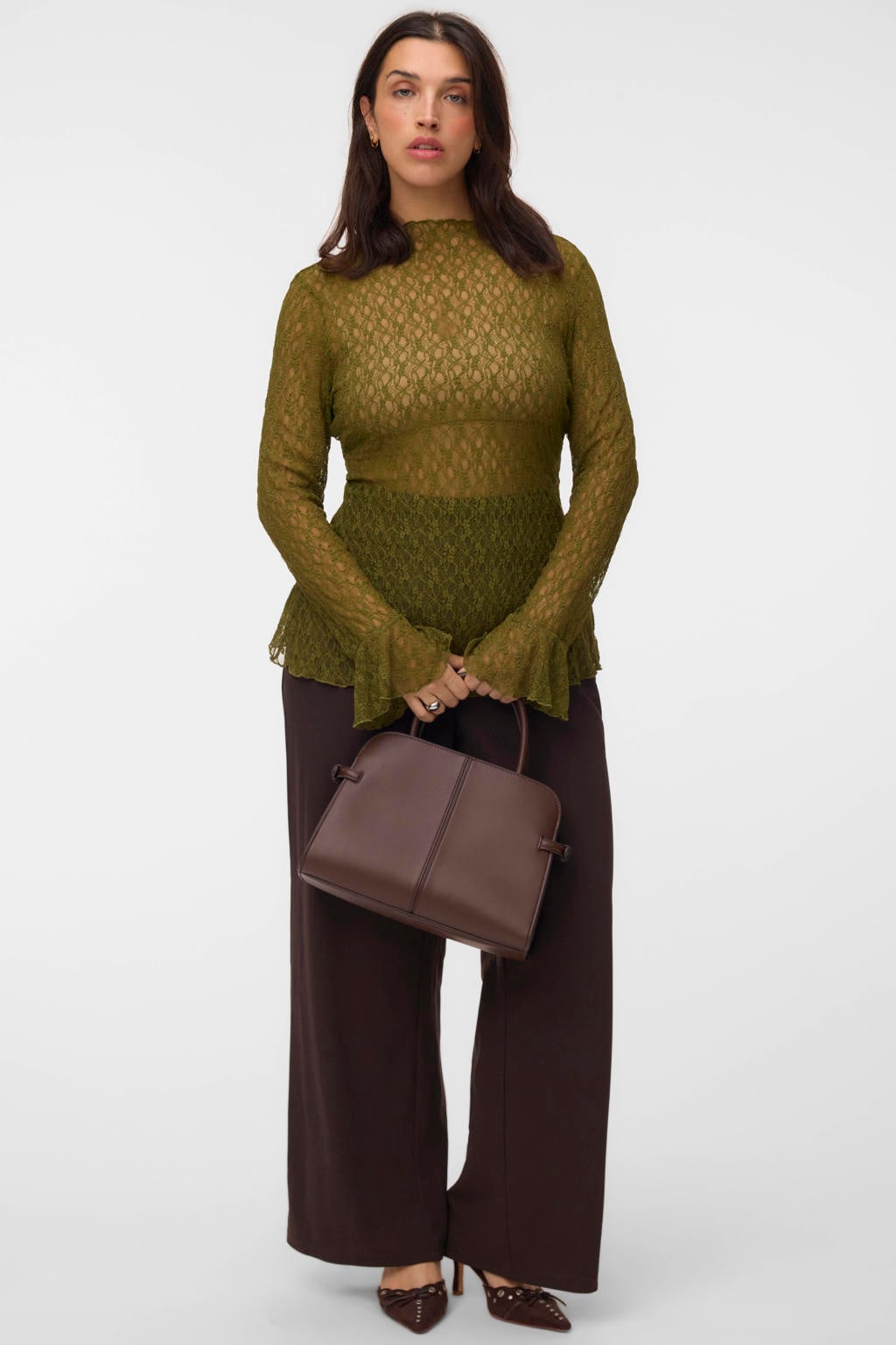 VERO MODA Curve x Wehkamp Plus Size aansluitende semi-transparante top - groen