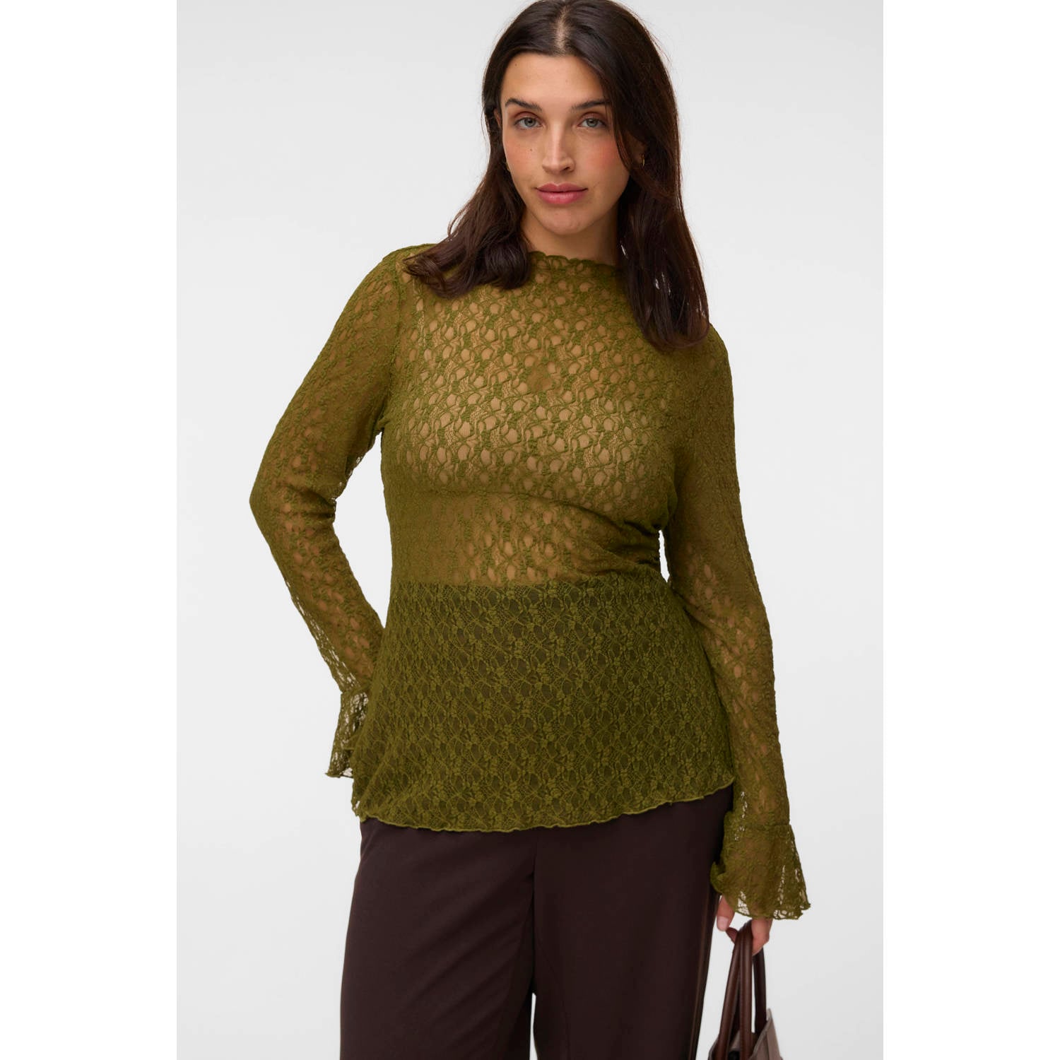 VERO MODA CURVE Plus Size aansluitende semi-transparante top groen