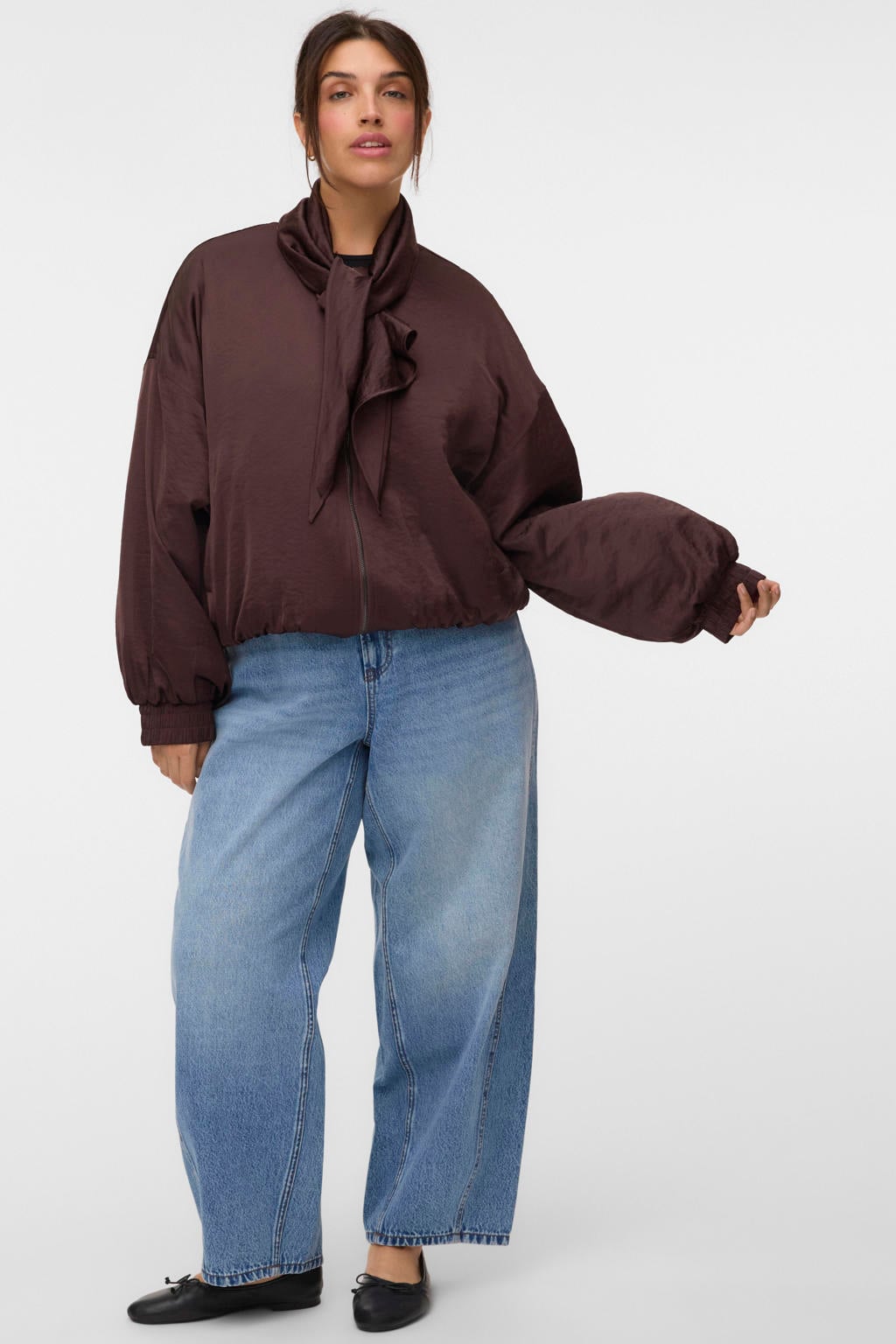 VERO MODA Curve x Wehkamp bomberjack - donkerbruin