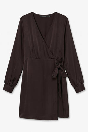 mini satijnen wikkeljurk Plus Size - donkerbruin