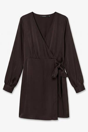 mini satijnen wikkeljurk Plus Size - donkerbruin