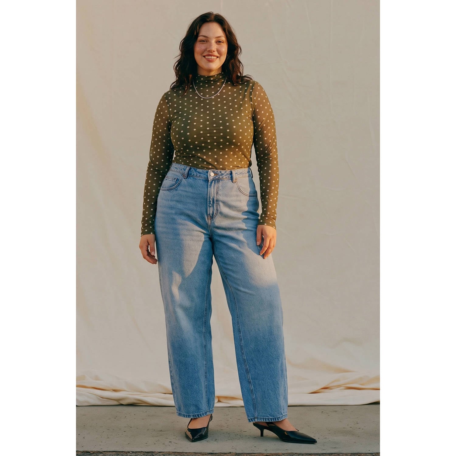 VERO MODA CURVE Plus Size top met stippen groen