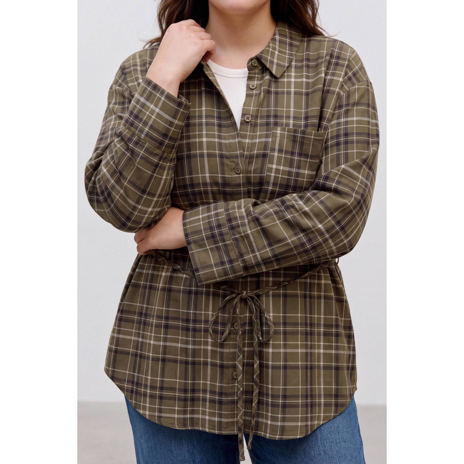 VERO MODA CURVE geruite blouse Plus Size groen