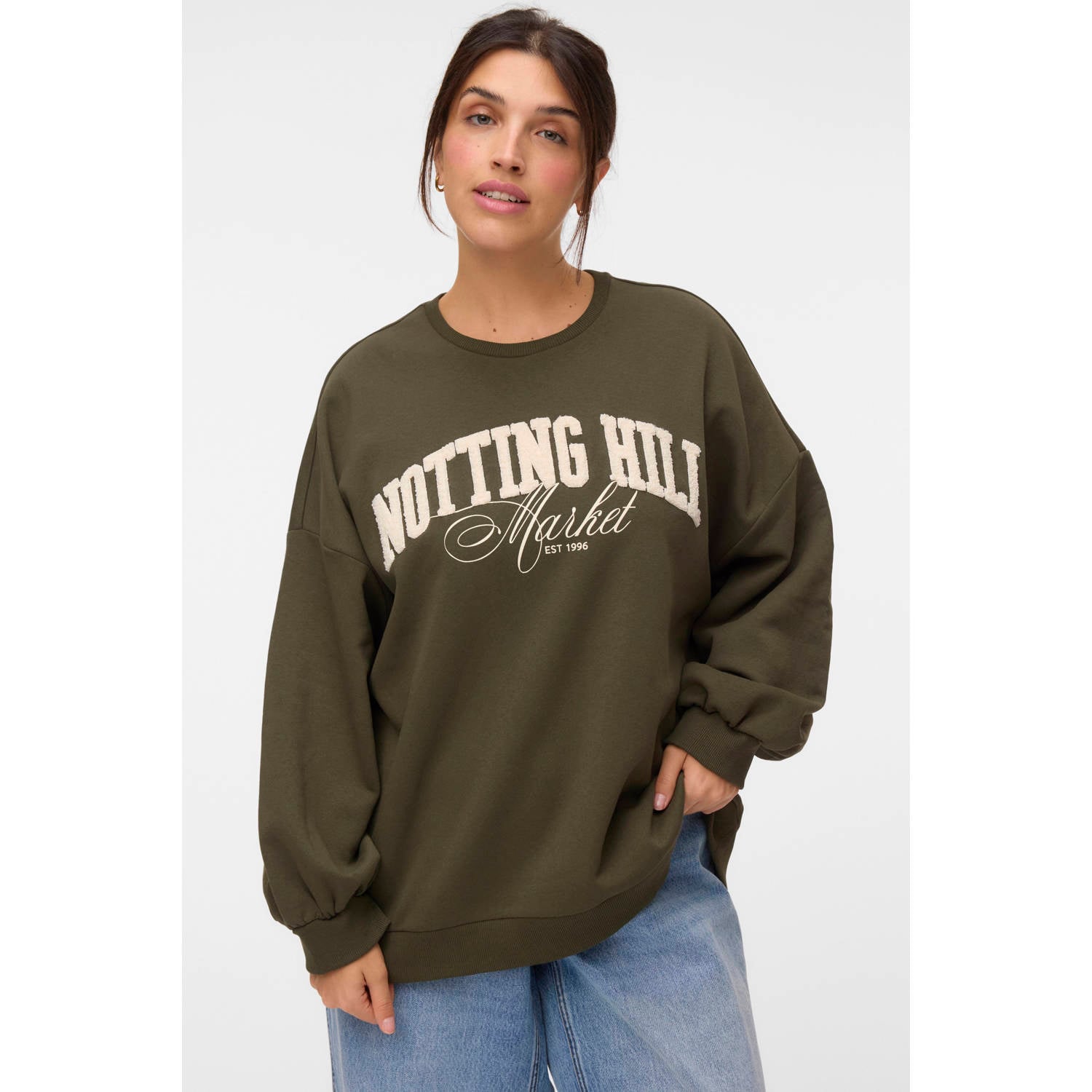 VERO MODA CURVE sweater met tekst groen
