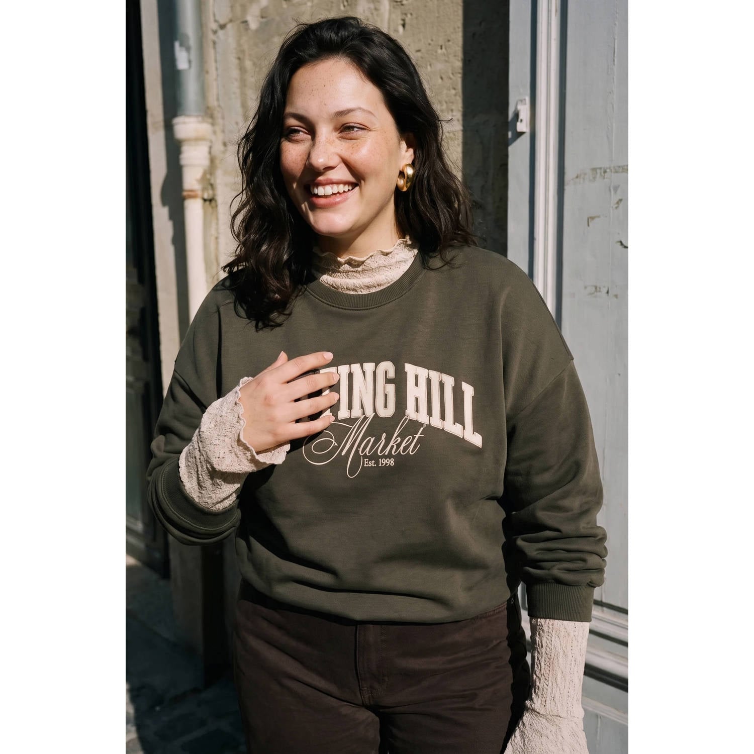 VERO MODA CURVE sweater met tekst groen