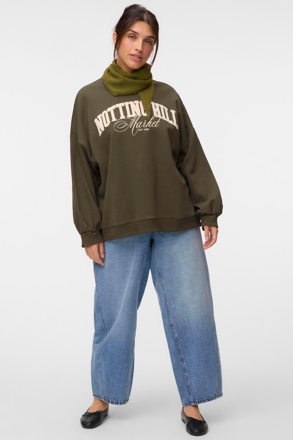 VERO MODA Curve x Wehkamp sweater met tekst - groen