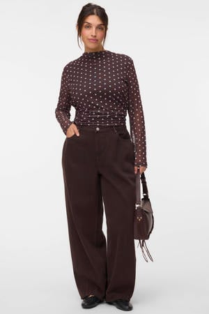 Plus Size top met stippen - donkerbruin
