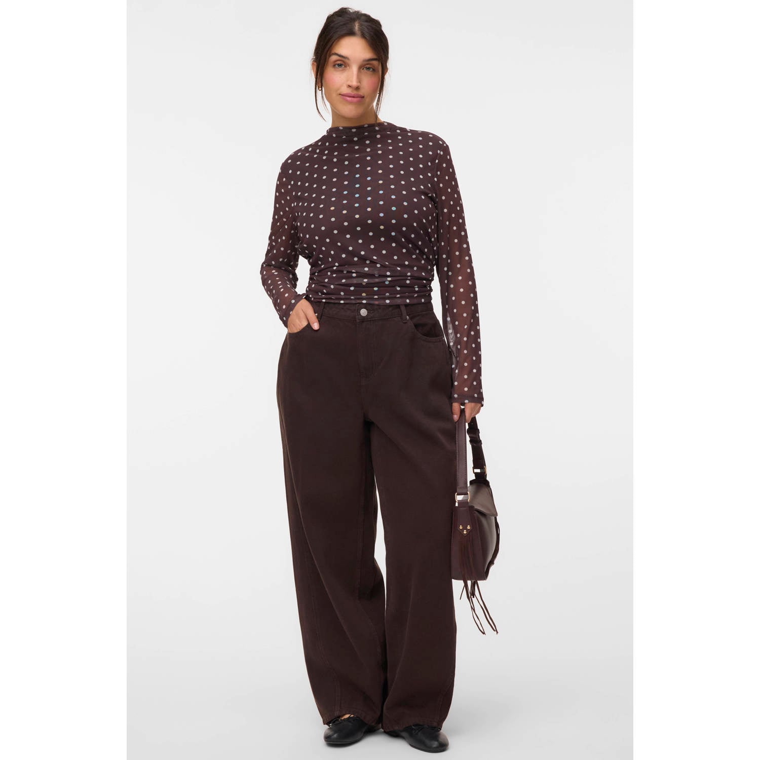 VERO MODA CURVE Plus Size top met stippen donkerbruin