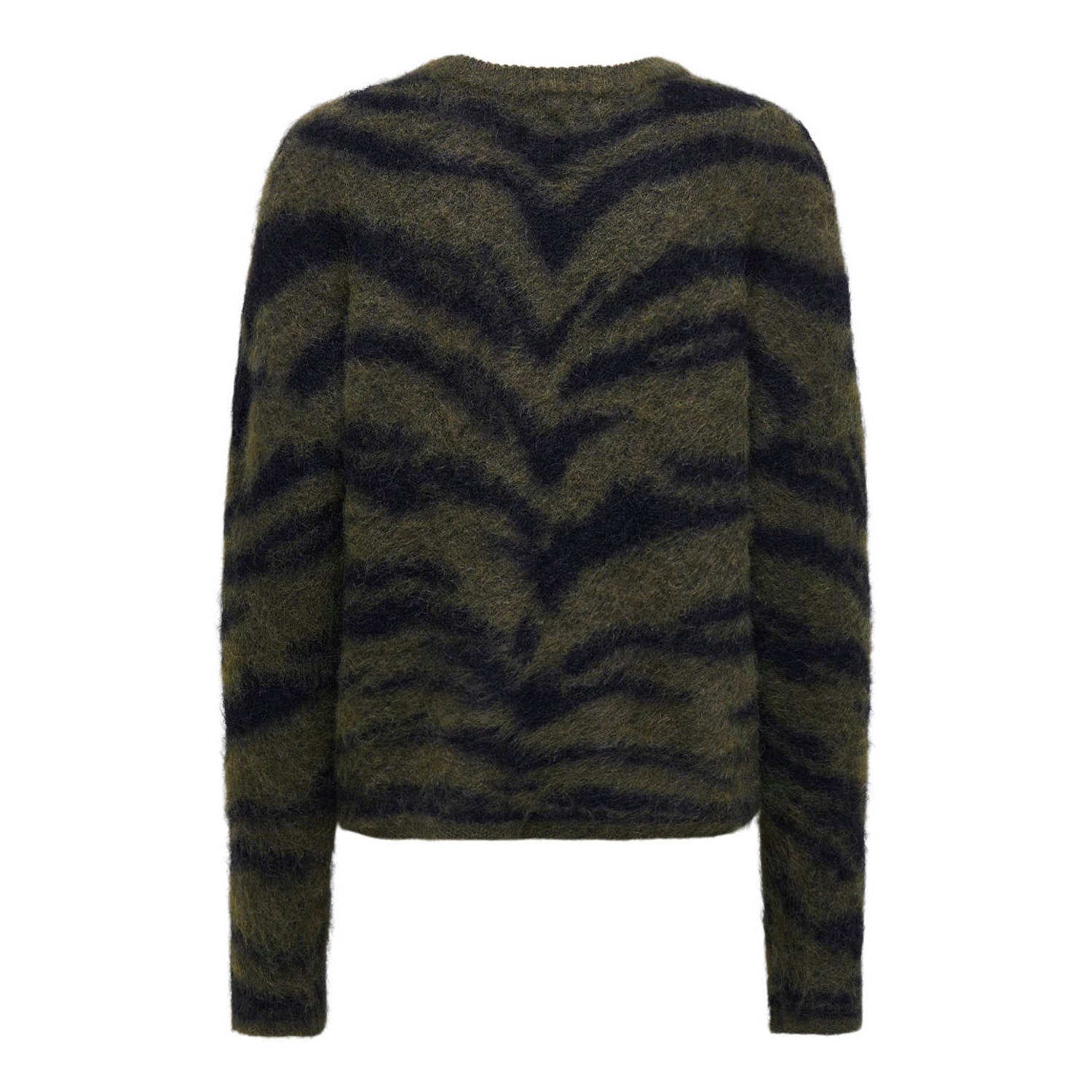 JDY gebreide trui met zebraprint en wol donkergroen zwart