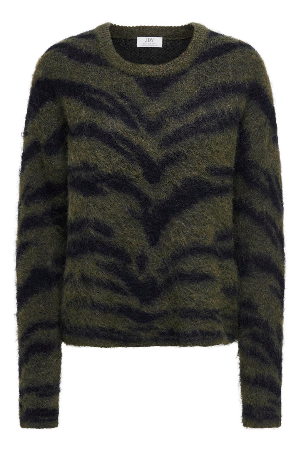 JDY gebreide trui met zebraprint en wol - donkergroen/zwart