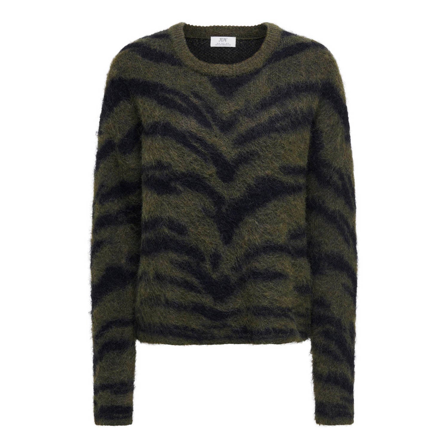 JDY gebreide trui met zebraprint en wol donkergroen zwart