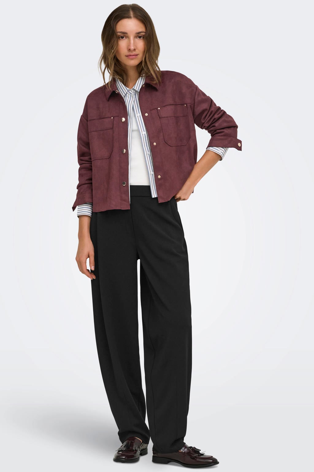 Zwarte dames JDY barrel casual broek van polyester met high waist, elastische tailleband en effen