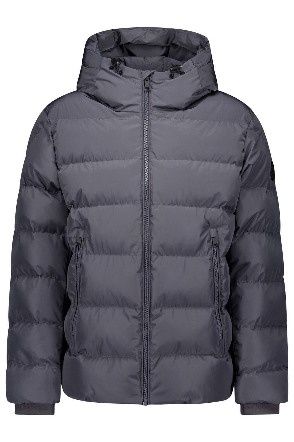Grijsblauwe heren Airforce Robin gewatteerde winterjas blauw van polyester met effen, lange mouwen, capuchon, ritssluiting en doorgestikte details