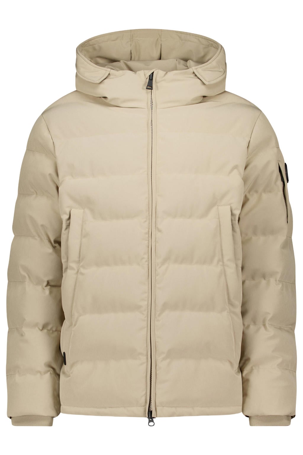 Beige heren Airforce winterparka van softshell materiaal met effen, lange mouwen, capuchon, 2-way rits en doorgestikte details