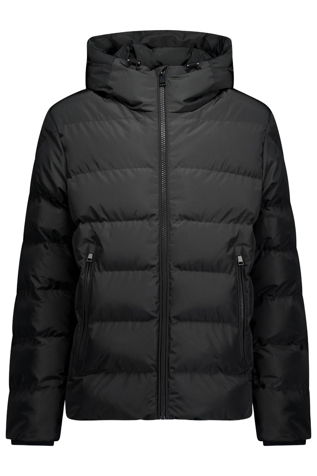 Zwarte heren Airforce quilted gewatteerde winterjas van polyester met effen, lange mouwen, capuchon, ritssluiting en doorgestikte details