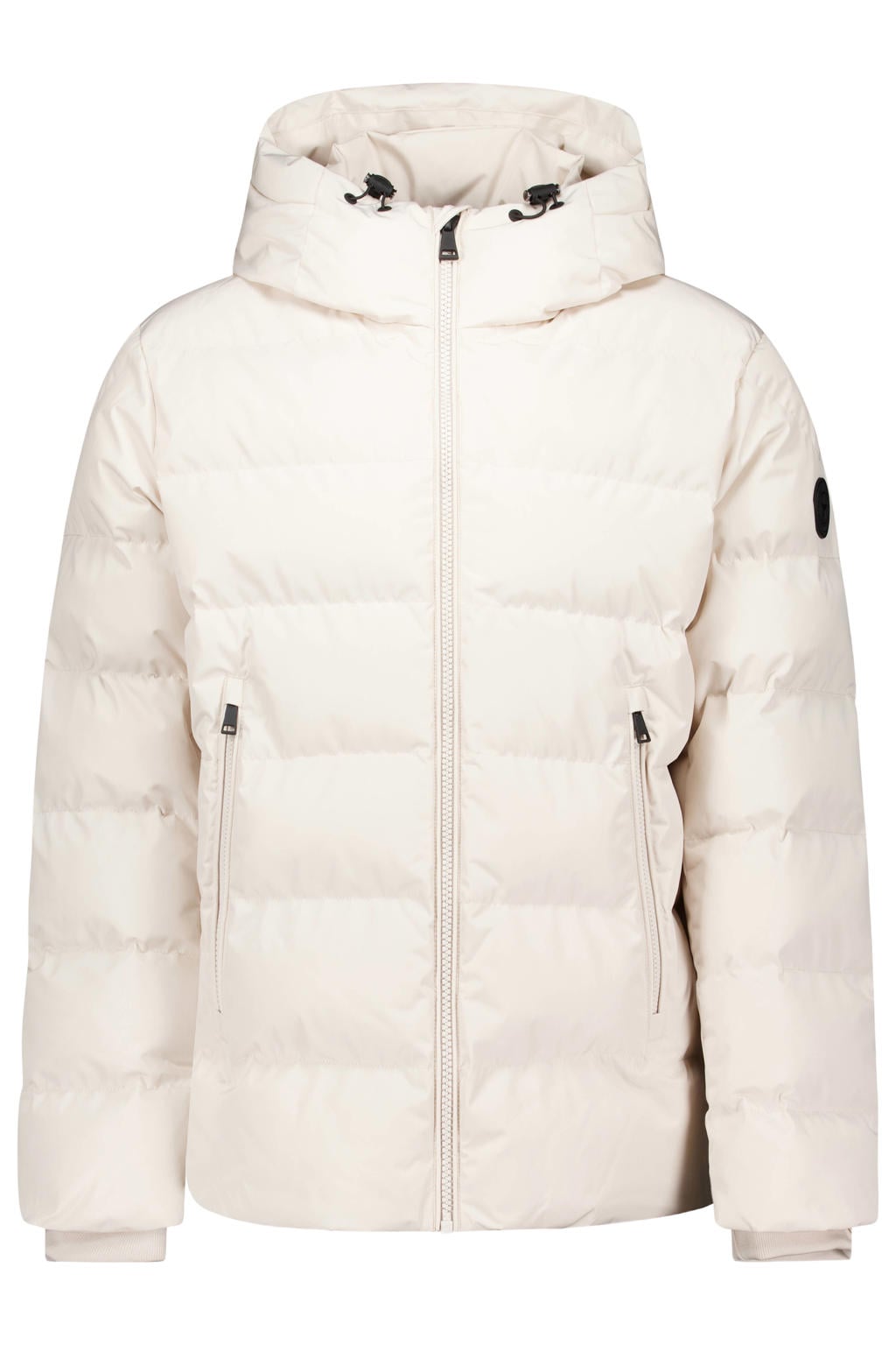 Ecru heren Airforce Robin gewatteerde quilted winterjas van polyester met effen, lange mouwen, capuchon, ritssluiting en doorgestikte details