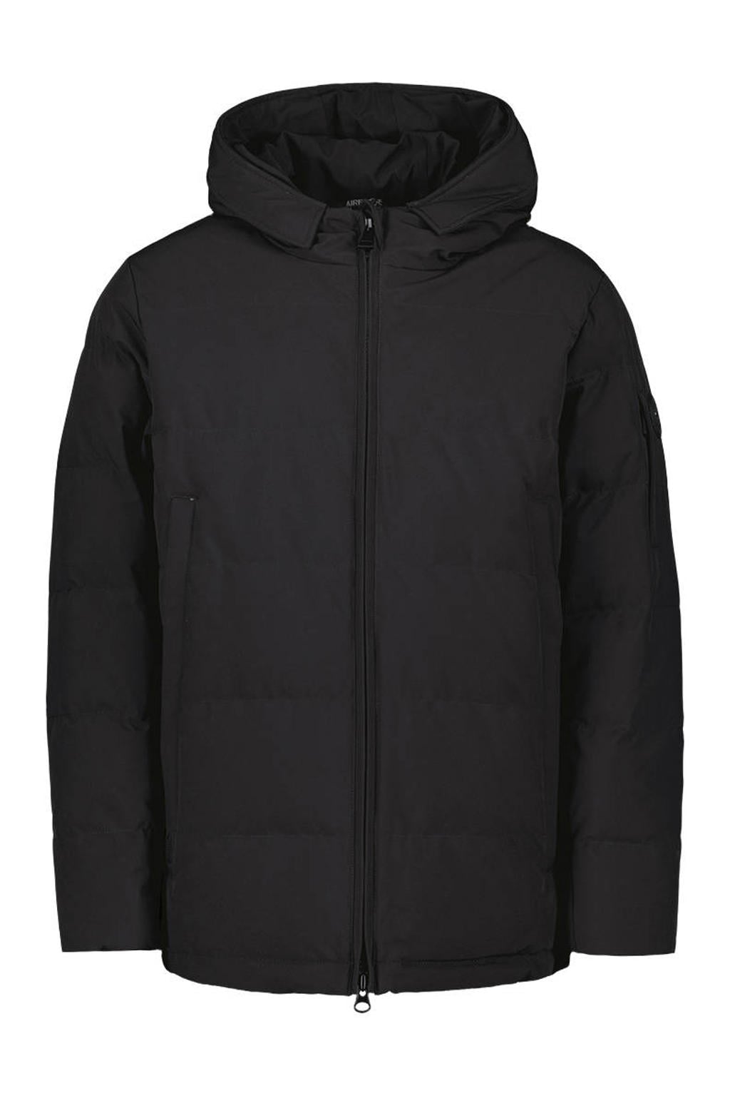 Zwarte heren Airforce Mitchell quilted winterparka van softshell materiaal met effen, lange mouwen, capuchon, 2-way rits en doorgestikte details
