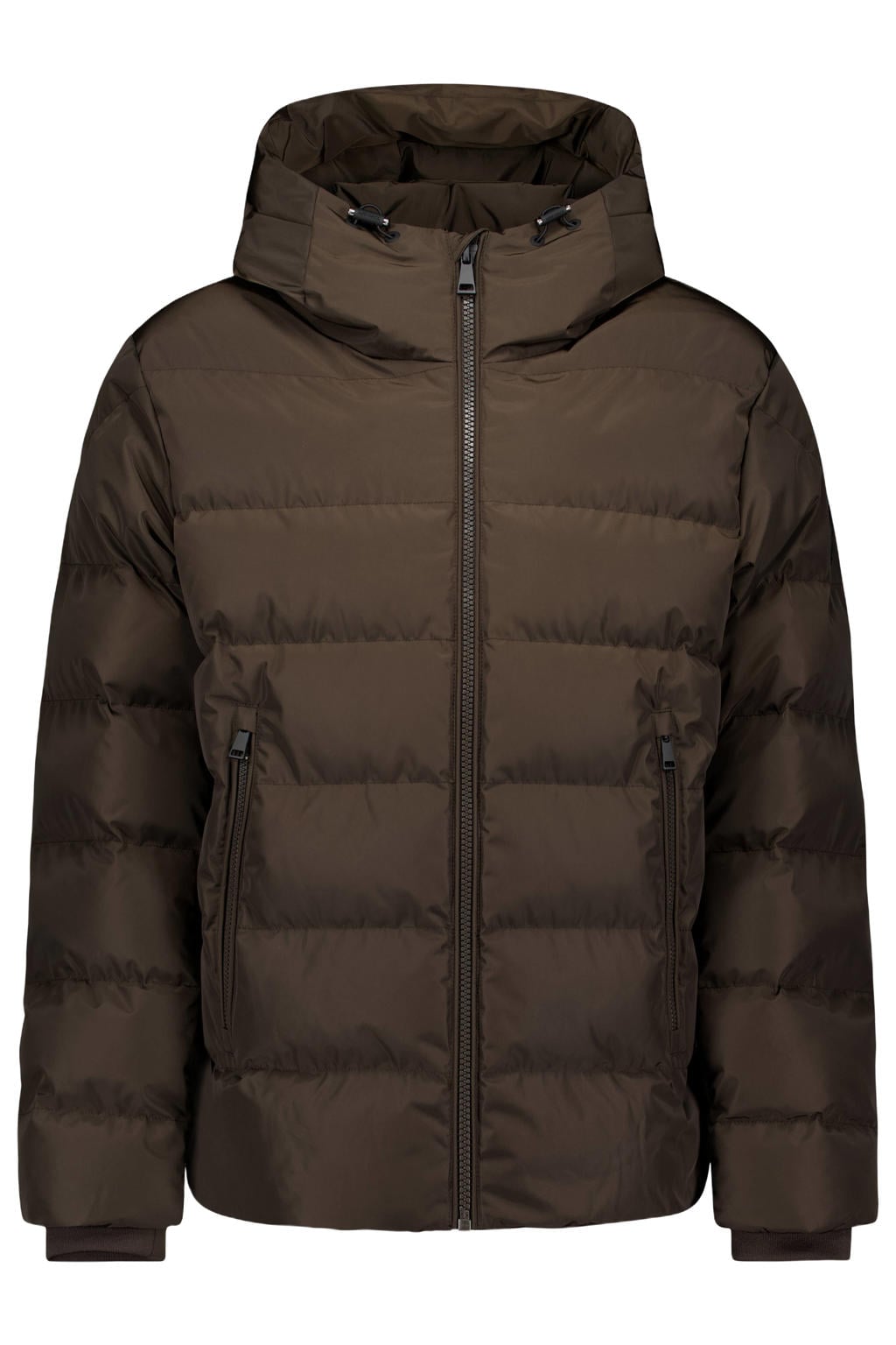 Donkerblauwe heren Airforce Robin quilted gewatteerde winterjas van polyester met effen, lange mouwen, capuchon, ritssluiting en doorgestikte details