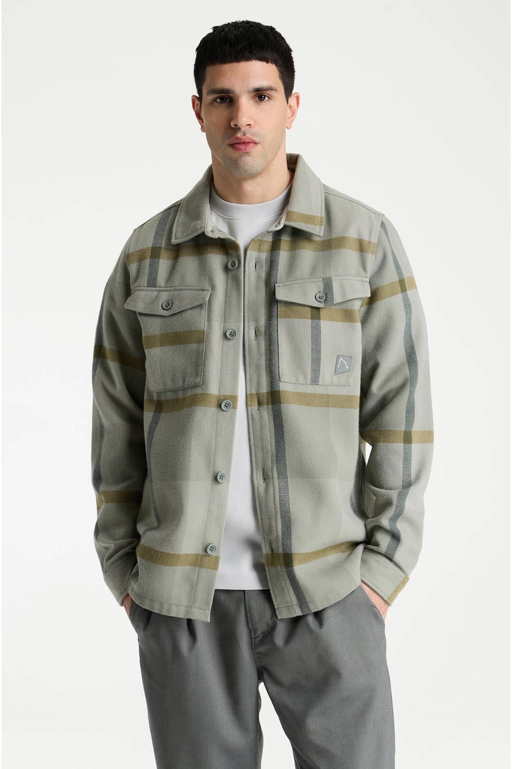Groene heren CHASIN' regular fit geruit overshirt van polyester met lange mouwen