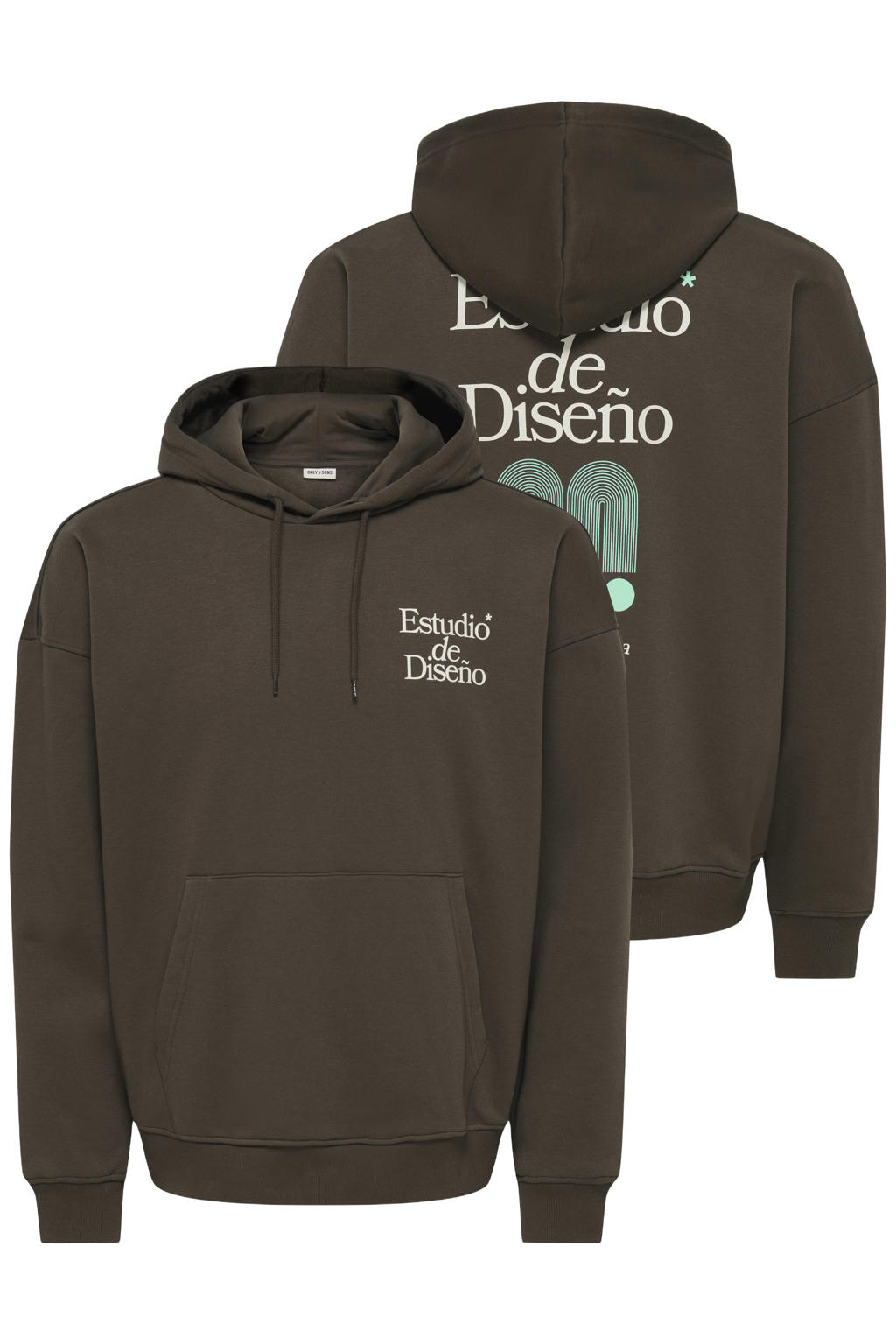 ONLY & SONS relaxed fit hoodie met backprint - donkerbruin