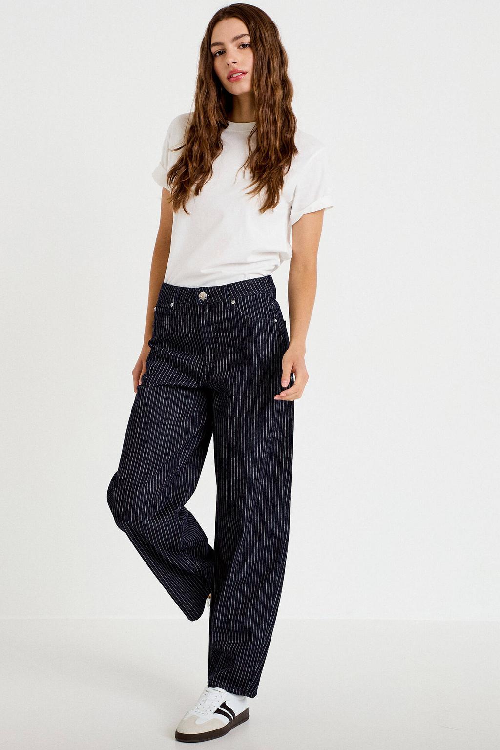 Dark blue denim dames Cache Cache barrel jeans van denim met regular waist, rits- en knoopsluiting en effen