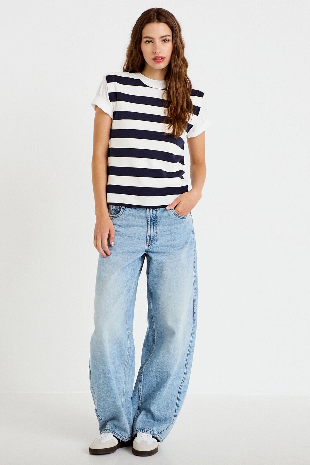 Light blue denim dames Cache Cache barrel jeans van denim met high waist, rits- en knoopsluiting en effen