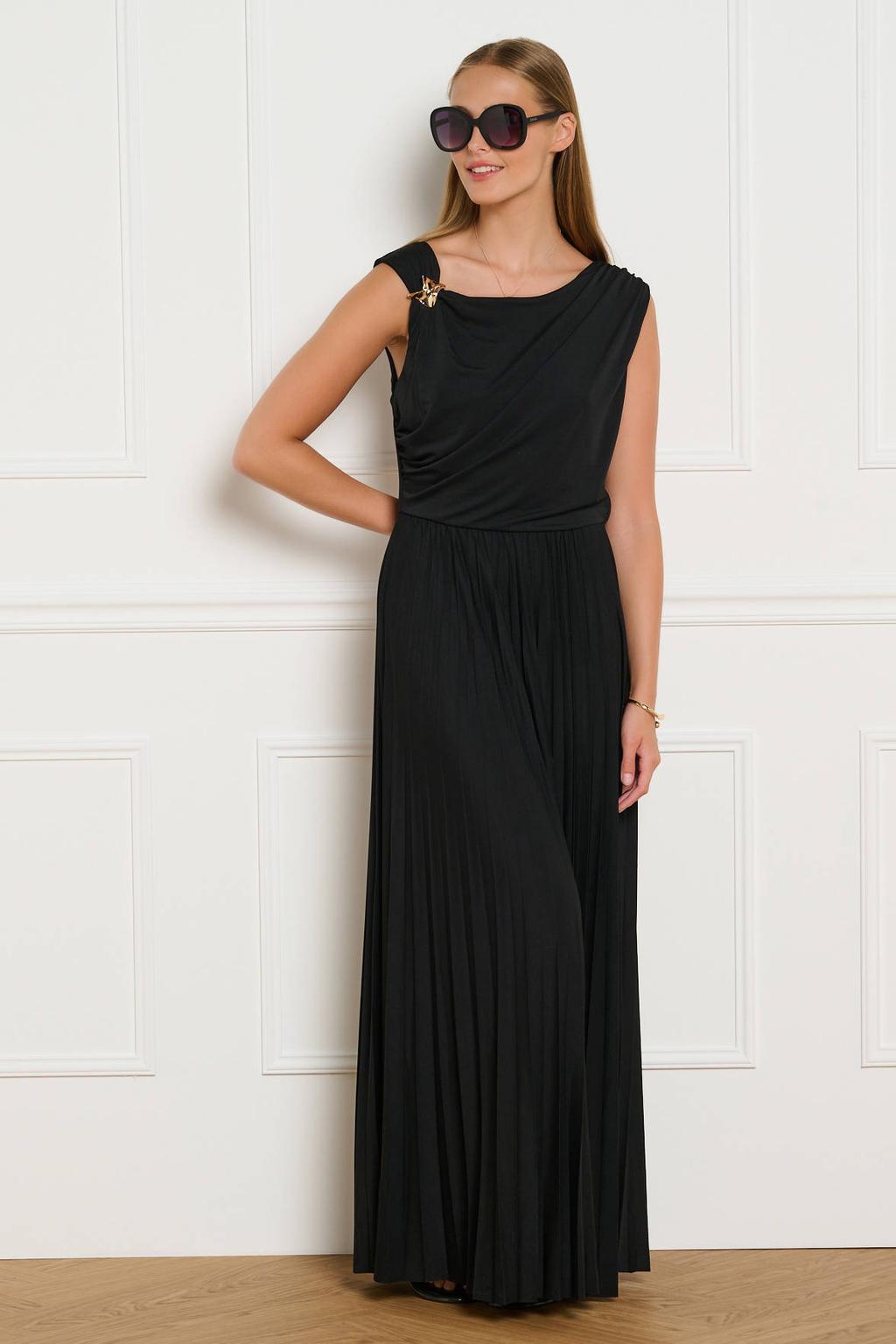 dames LOLALIZA maxi jurk van polyester met effen, watervalhals en siergesp