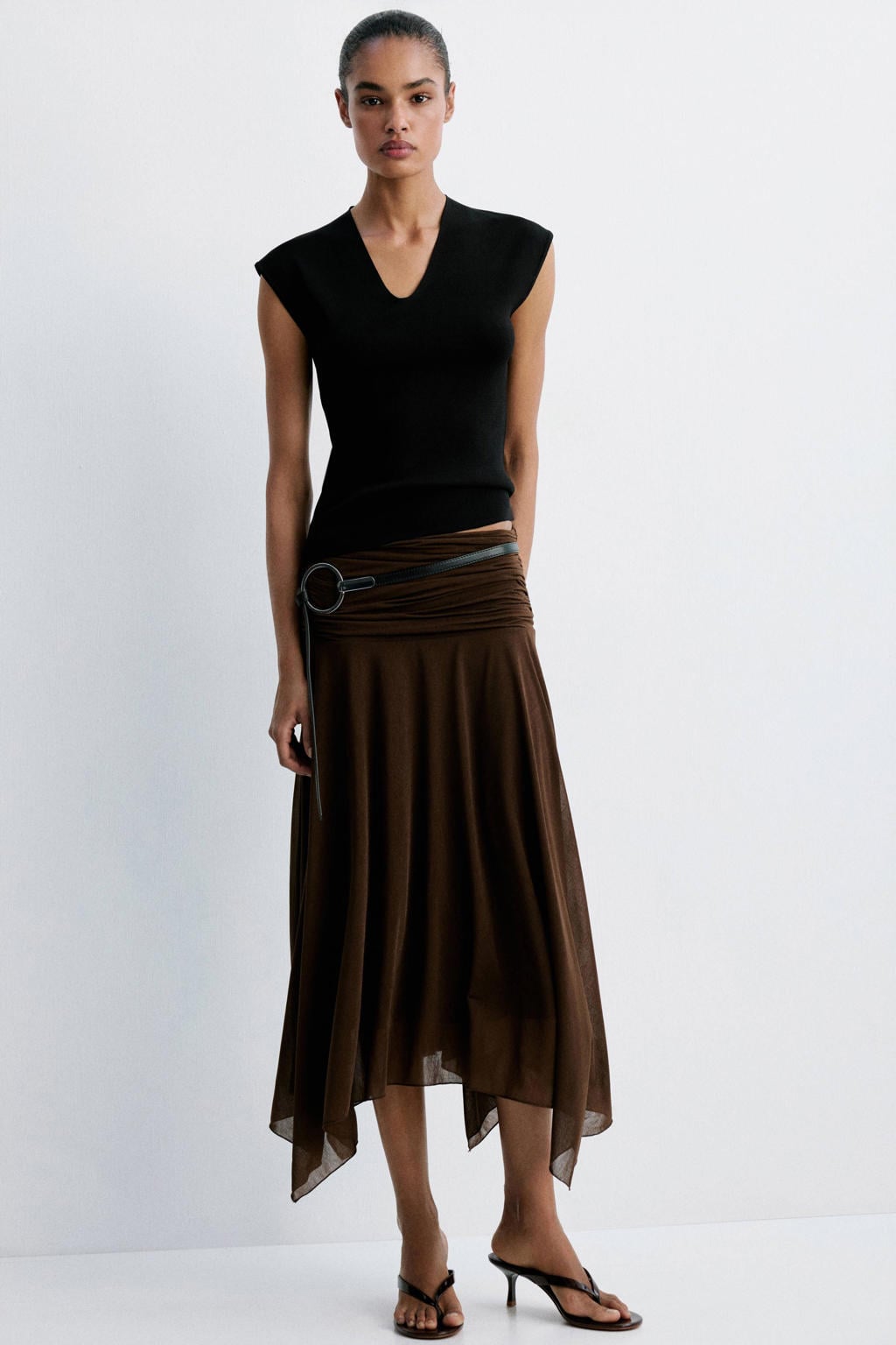 Zwarte dames Mango top van viscose met effen en V-hals