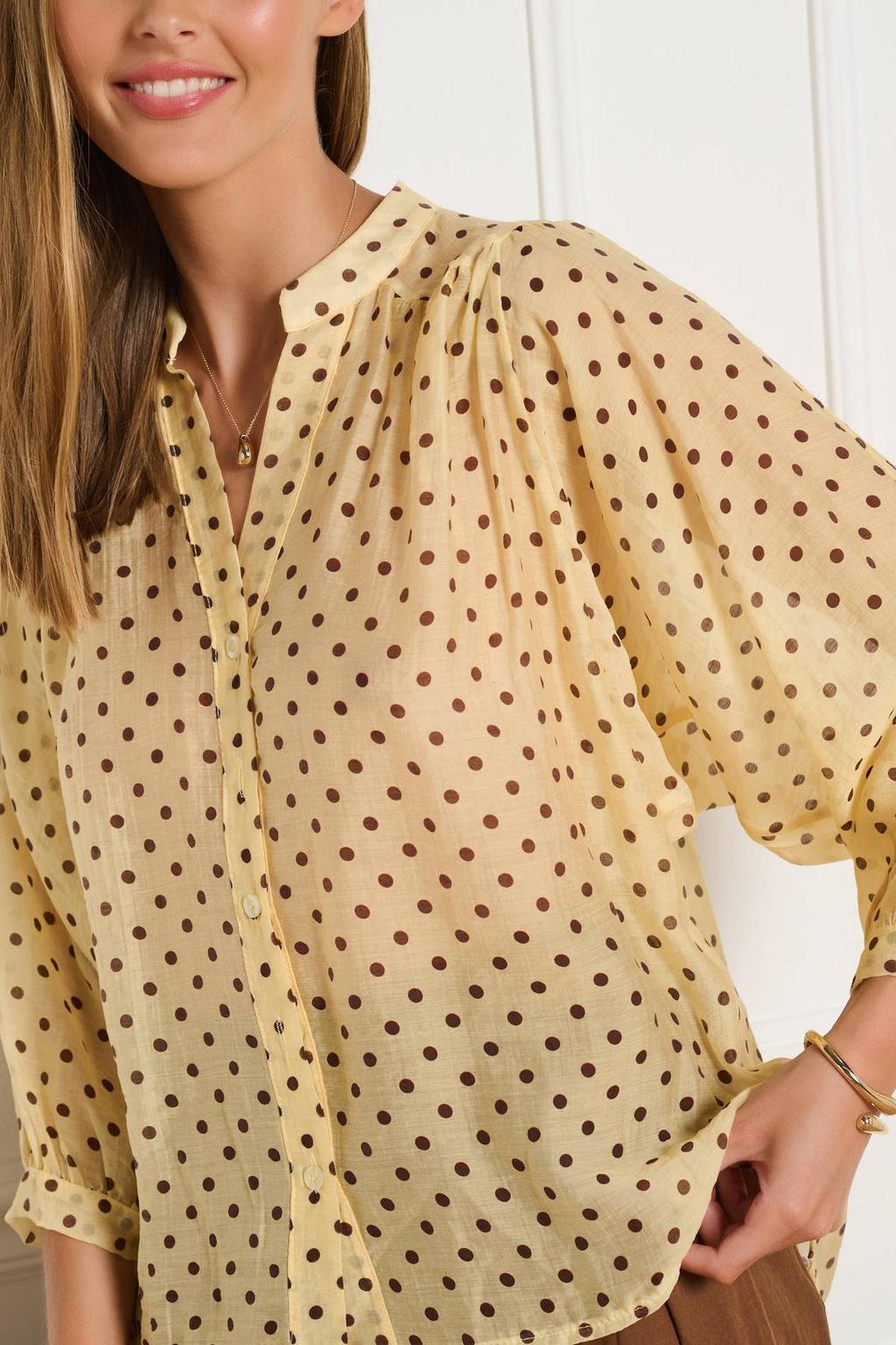 Geel en bruine dames LOLALIZA blouse van polyester met lange mouwen, klassieke kraag en knoopsluiting