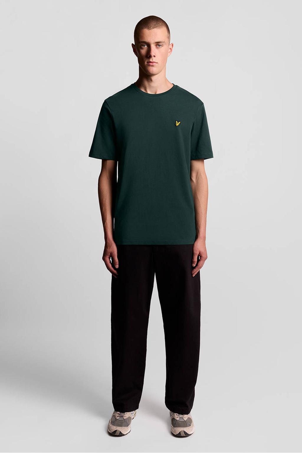 Donkergroene heren Lyle & Scott regular fit T-shirt van katoen met effen, korte mouwen en ronde hals