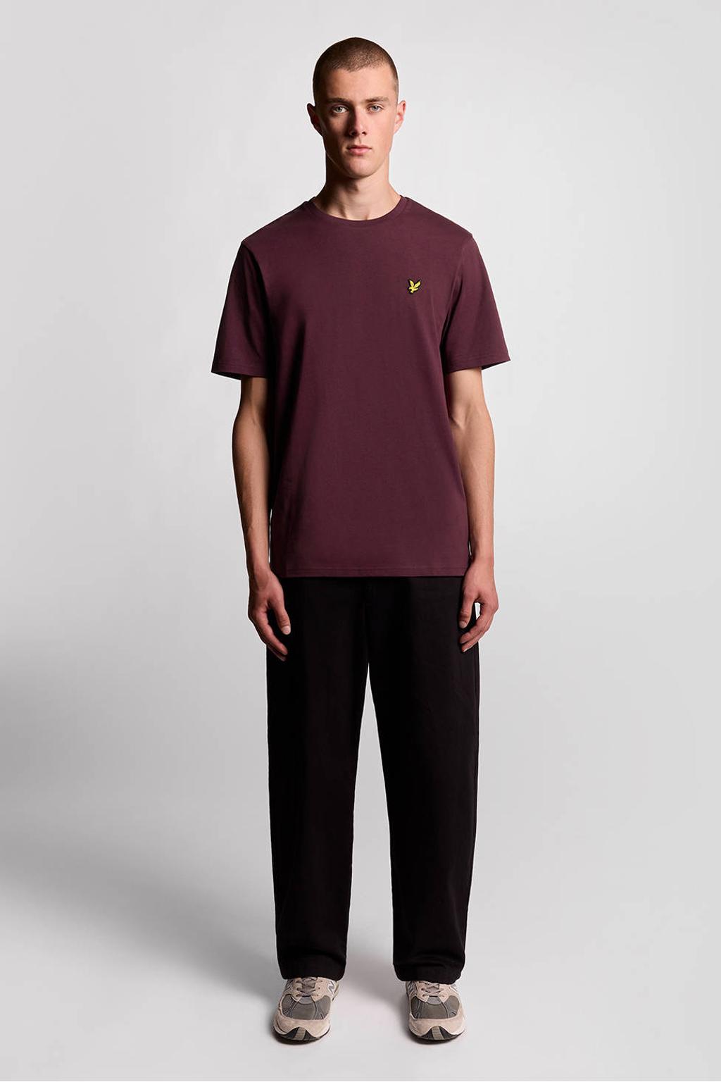 Donkerrode heren Lyle & Scott regular fit T-shirt rood van katoen met effen en korte mouwen