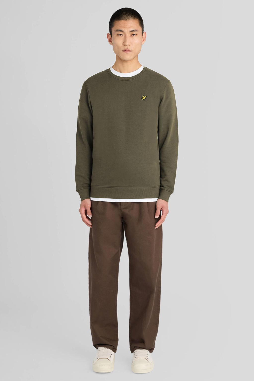 Lyle & Scott katoenen regular fit trui - khaki ash