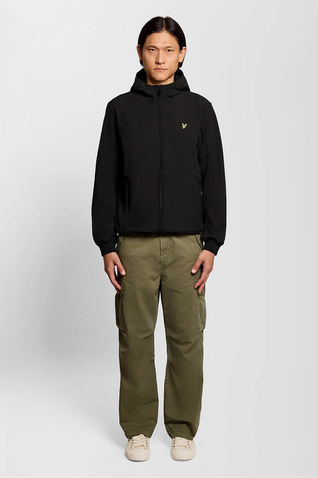 Zwarte heren Lyle & Scott softshell jas met effen, lange mouwen, capuchon en ritssluiting