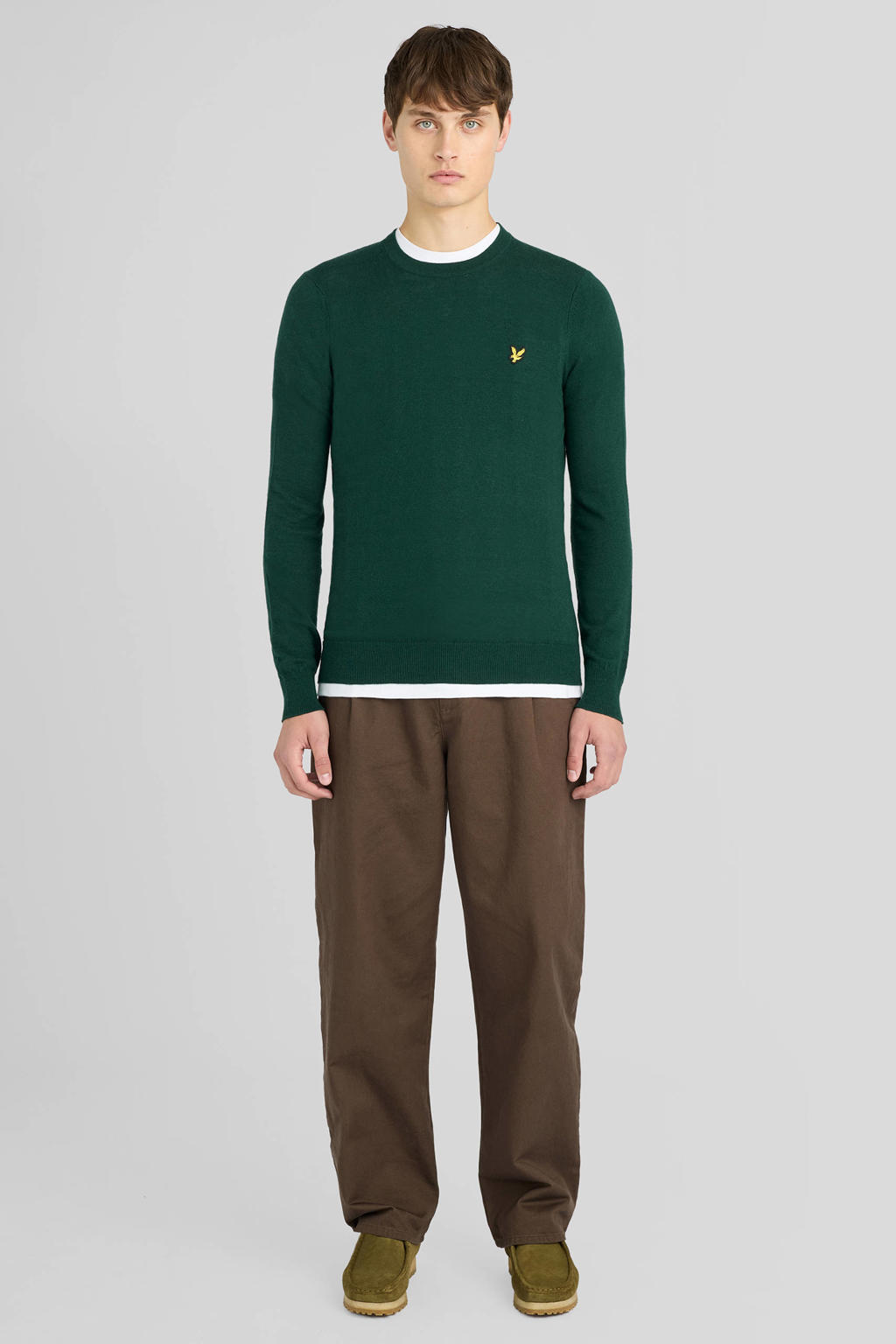 Lyle & Scott regular fit trui met wol - donkergroen