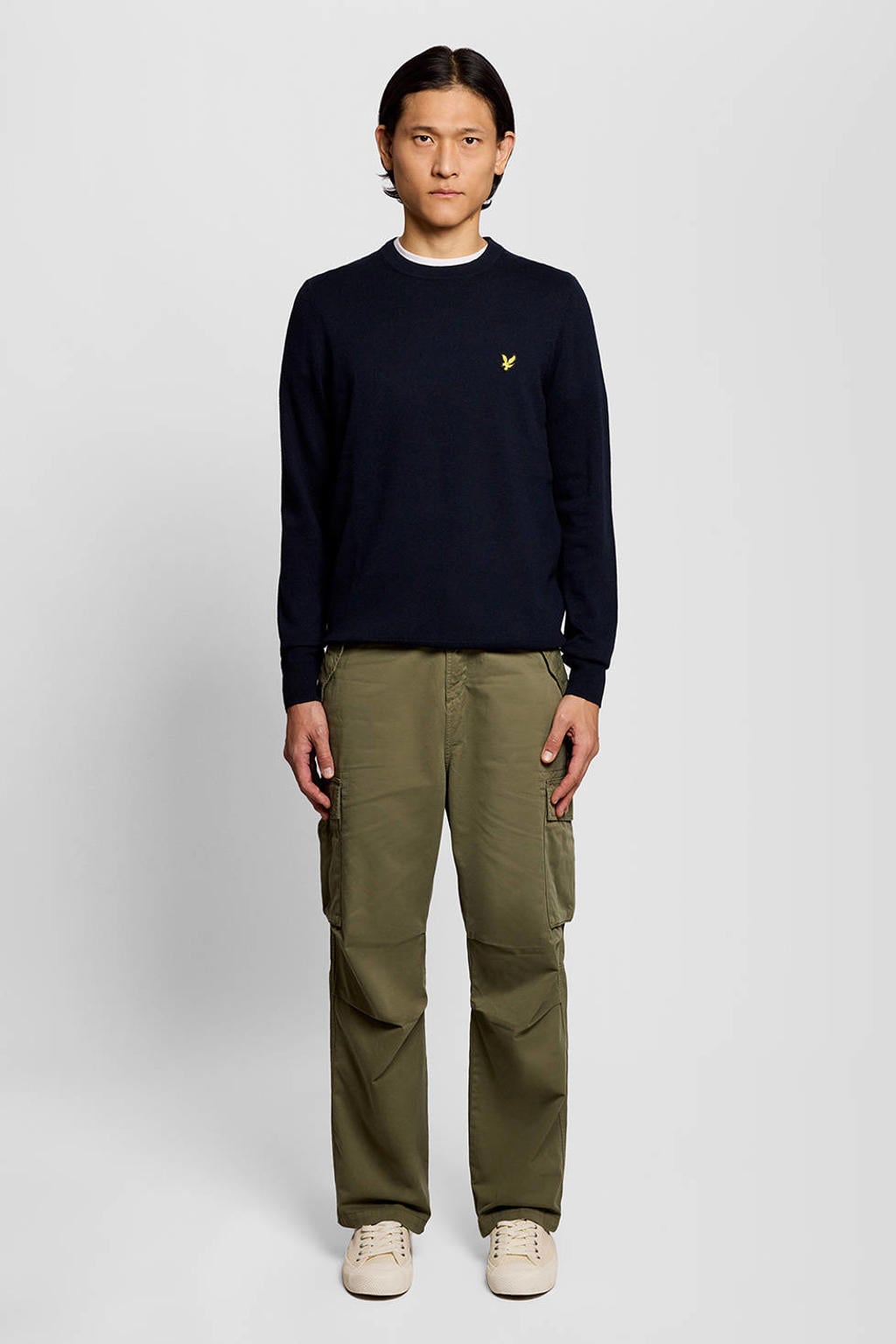 Lyle & Scott regular fit gebreide trui met wol - donkerblauw