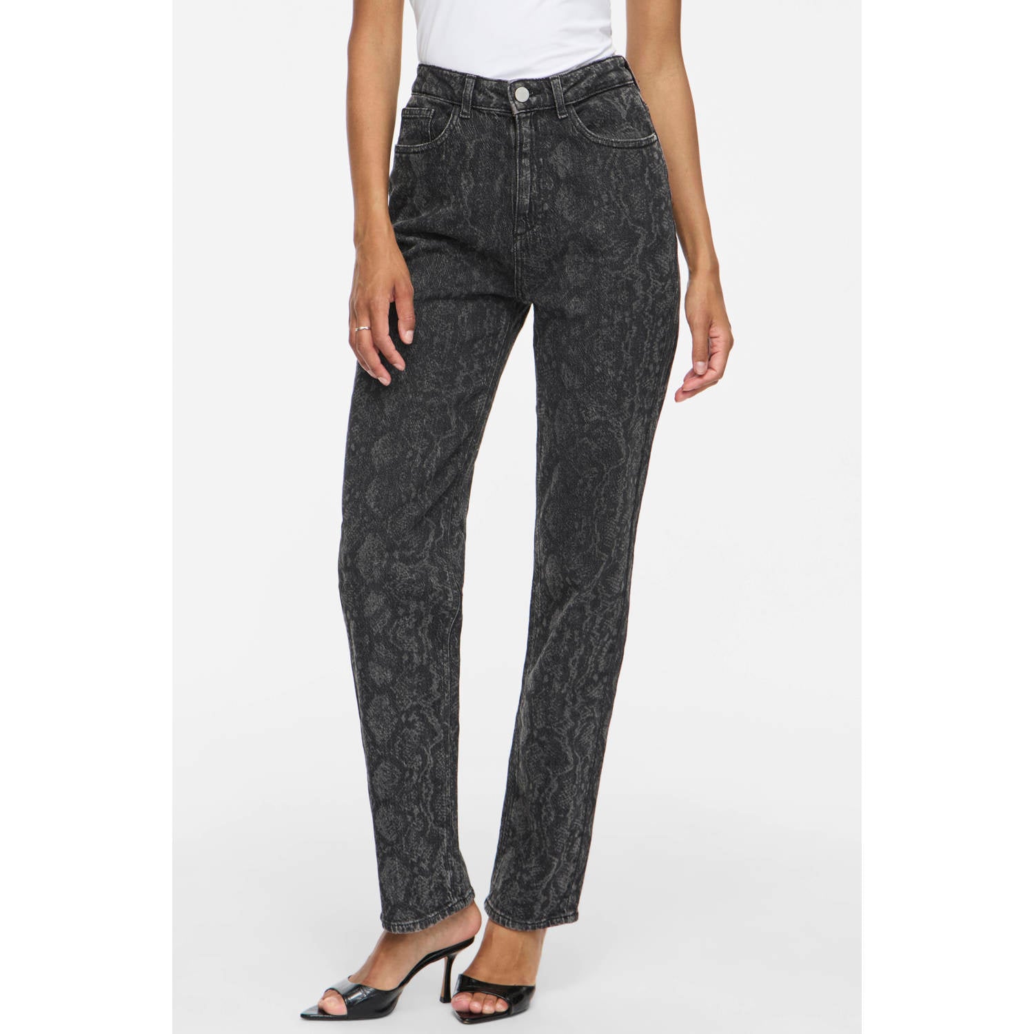 VILA vikelly hw straight snake jeans jaf straight leg jeans grijs