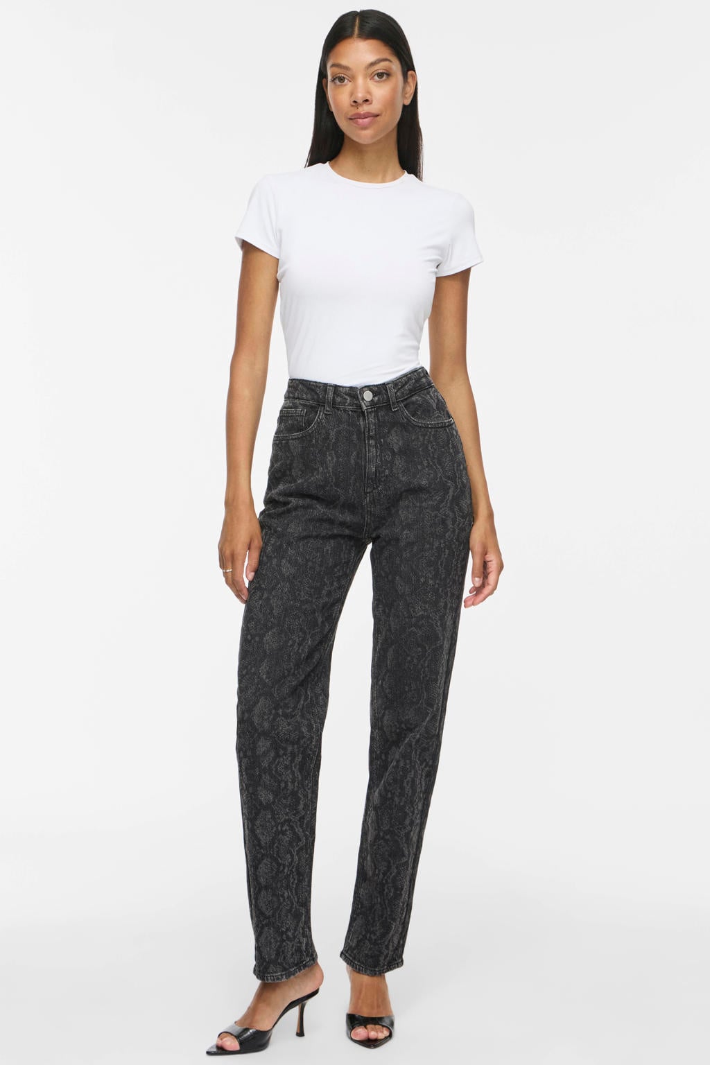 VILA vikelly hw straight snake jeans jaf straight leg jeans - grijs
