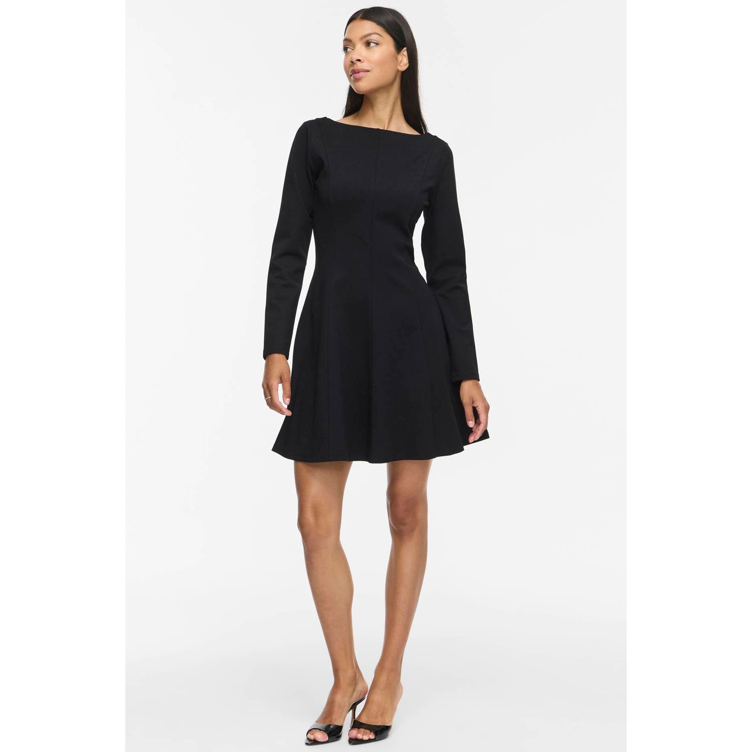 VILA Visiba Boat Neck L S Dress Noos korte jurk zwart