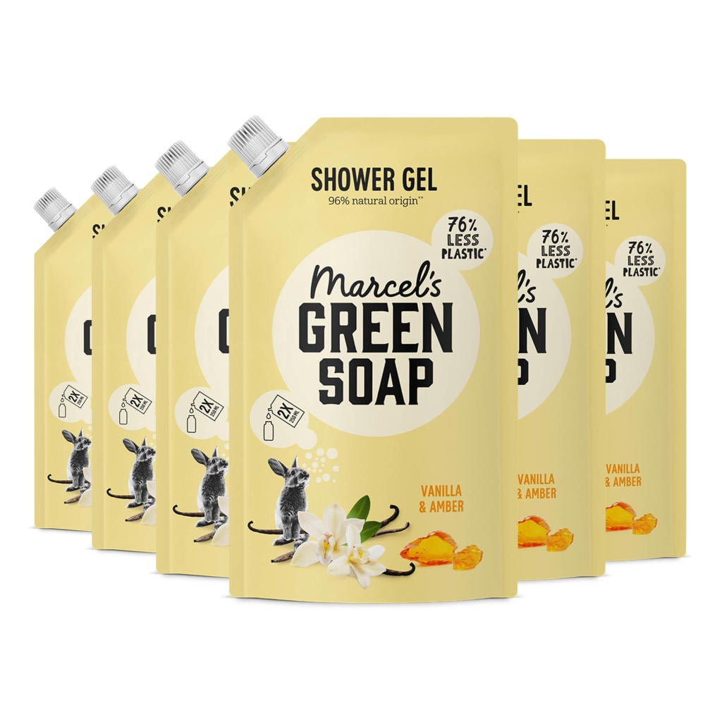 Marcel's Green Soap douchegel - Vanilla & Amber navulling 6 x 500 ml