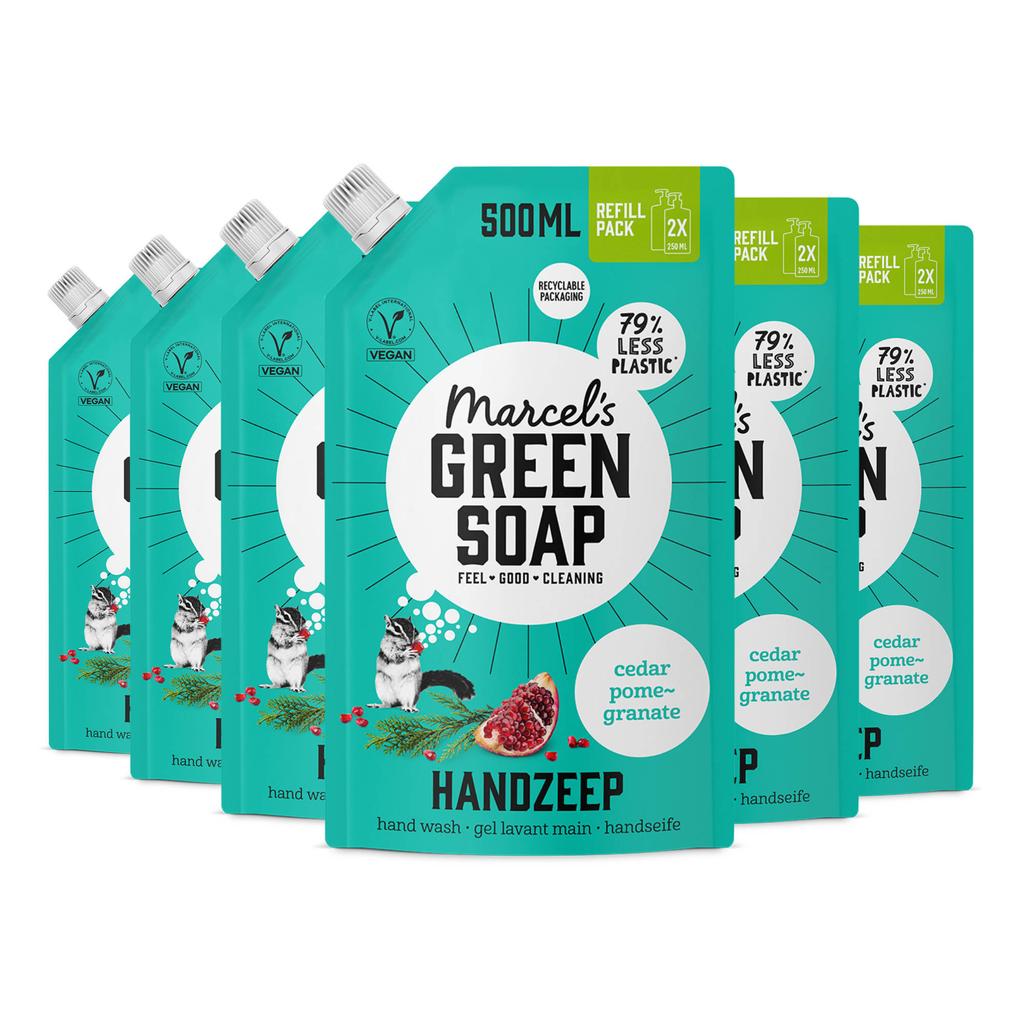 Marcel's Green Soap handzeep - Cedar & Pomegranate navulling 6 x 500 ml