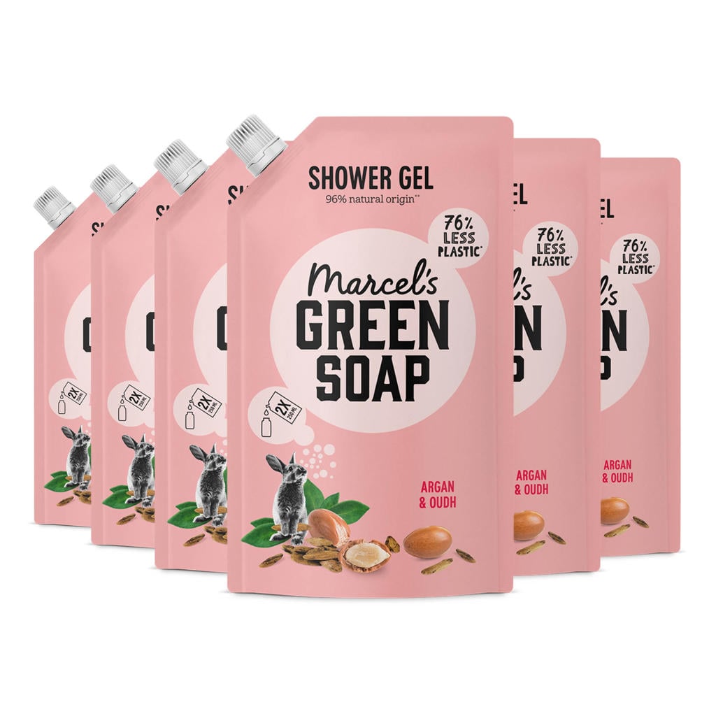 Marcel's Green Soap douchegel - Argan & Oudh navulling 6 x 500 ml