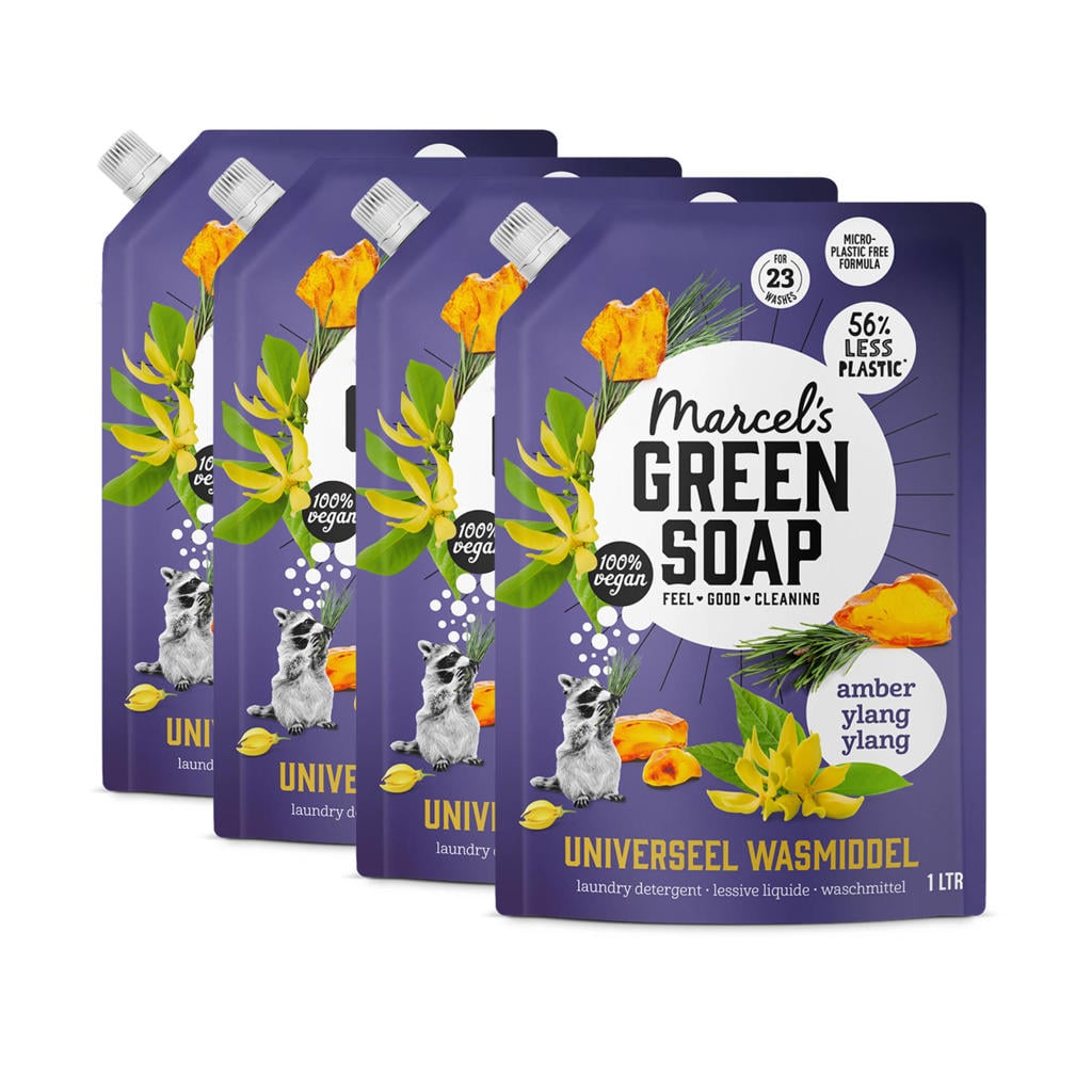 Marcel's Green Soap wasmiddel universeel - Amber & Ylang Ylang navulling 4 x 23 wasbeurten