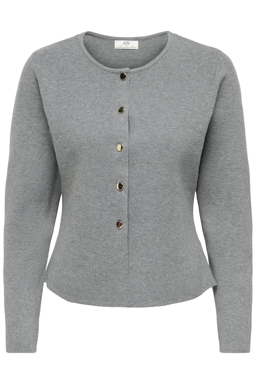 Grijze dames JDY gebreide vest met effen, lange mouwen, ronde hals en knoopsluiting