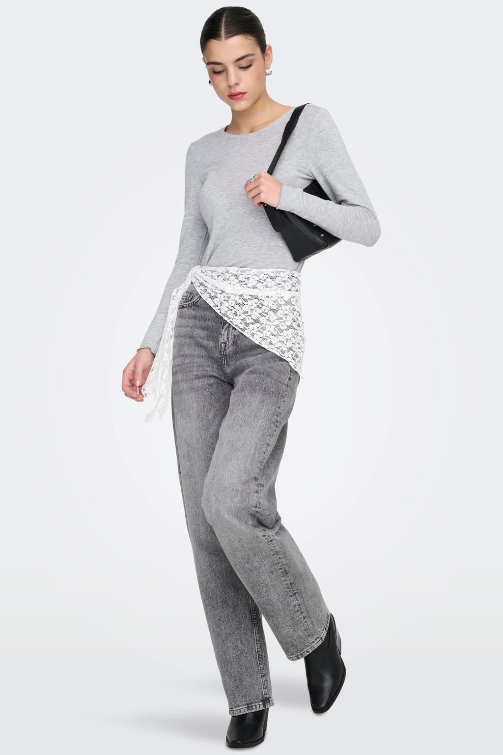 Grey denim dames JDY Jdybailey Hw Barrel Jeans Mg Dnm jeans met high waist, rits- en knoopsluiting en effen