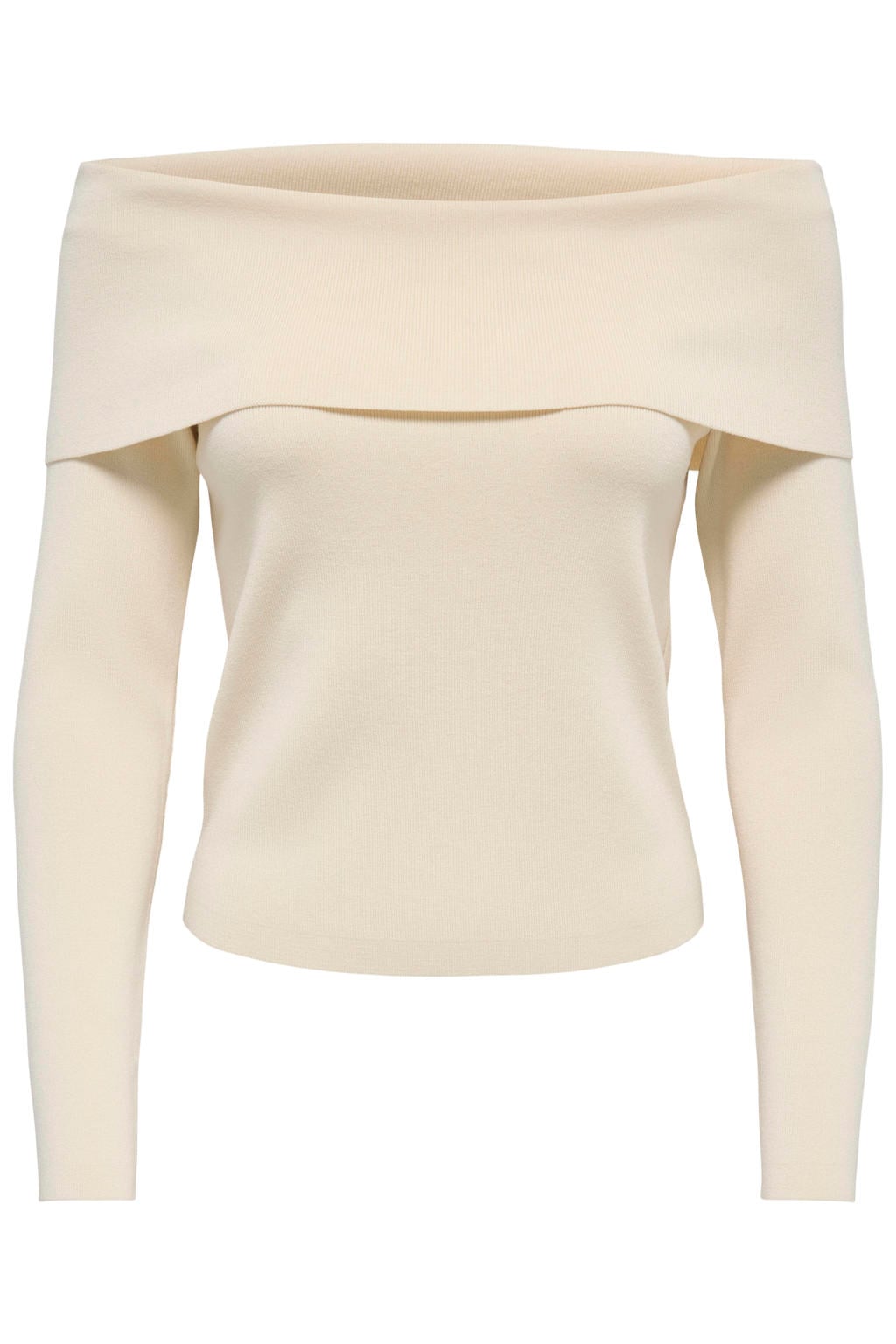 Ecru dames JDY gebreide trui van polyester met effen, lange mouwen en off shoulder hals