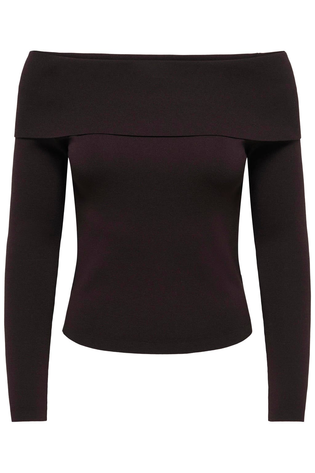 Bruine dames JDY gebreide trui van polyester met effen, lange mouwen en off shoulder hals
