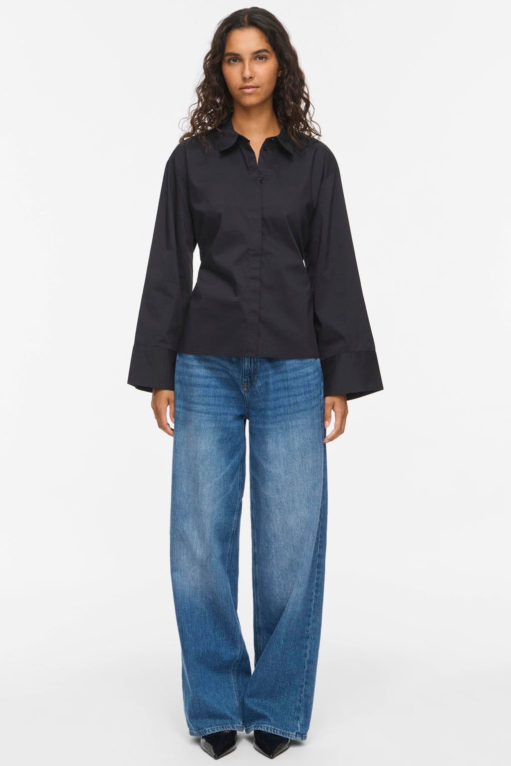 VILA getailleerde blouse met ceintuur - zwart