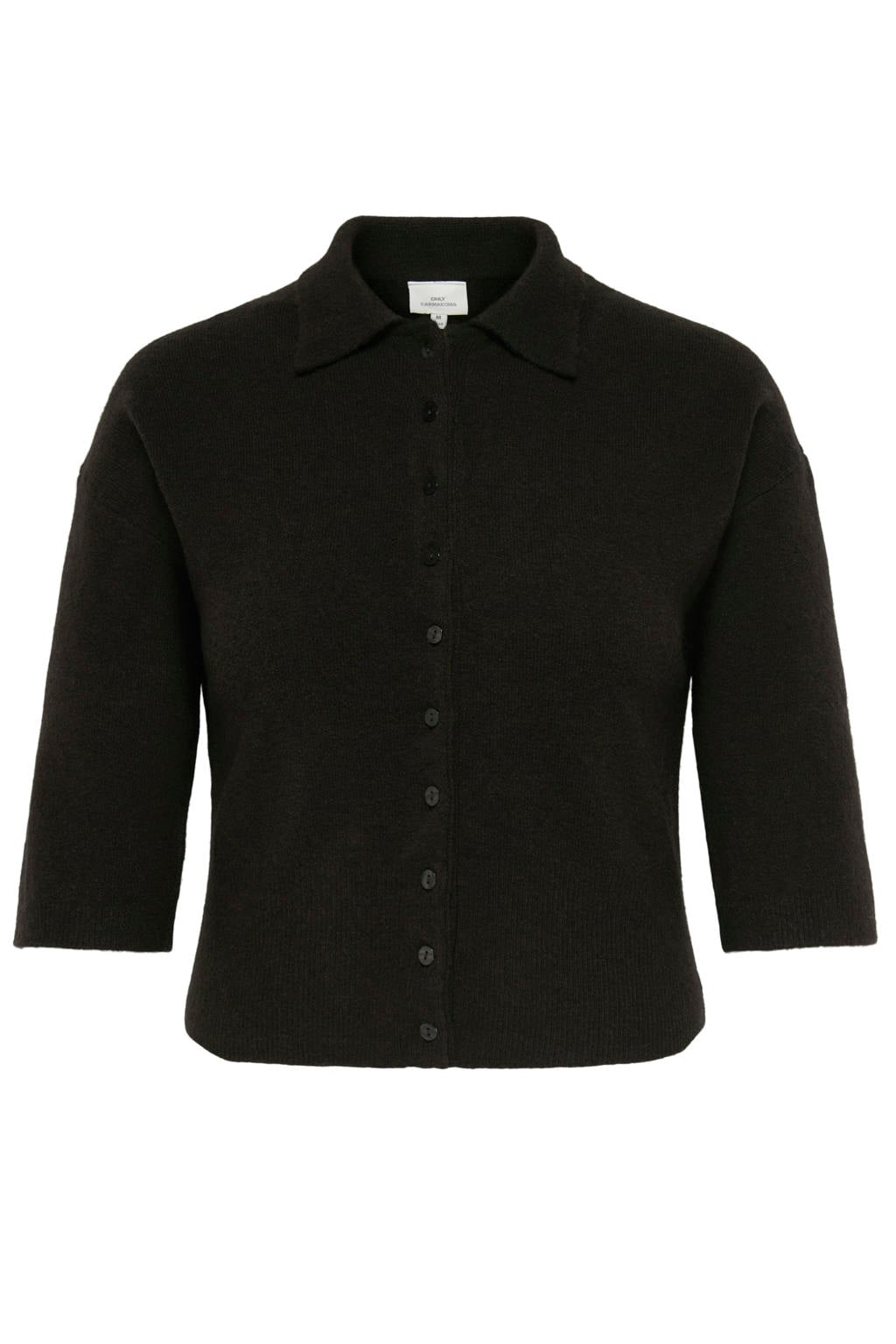 Donkerblauwe dames ONLY CARMAKOMA gebreid vest Plus Size met effen, driekwart mouwen, polo kraag en knoopsluiting