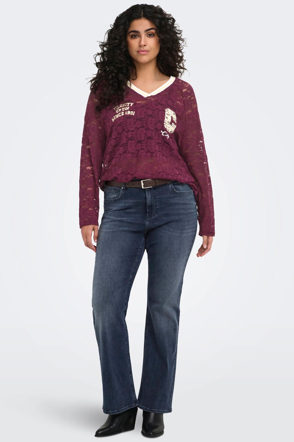 Donkerrode dames ONLY CARMAKOMA Carkia top Plus Size van polyamide met effen en korte mouwen